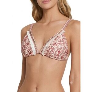 Cosita Linda Red Paisley Beaded Triangle Bikini Top NWT Large boho beachy fringe